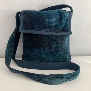 Blue fabric crossbody purse